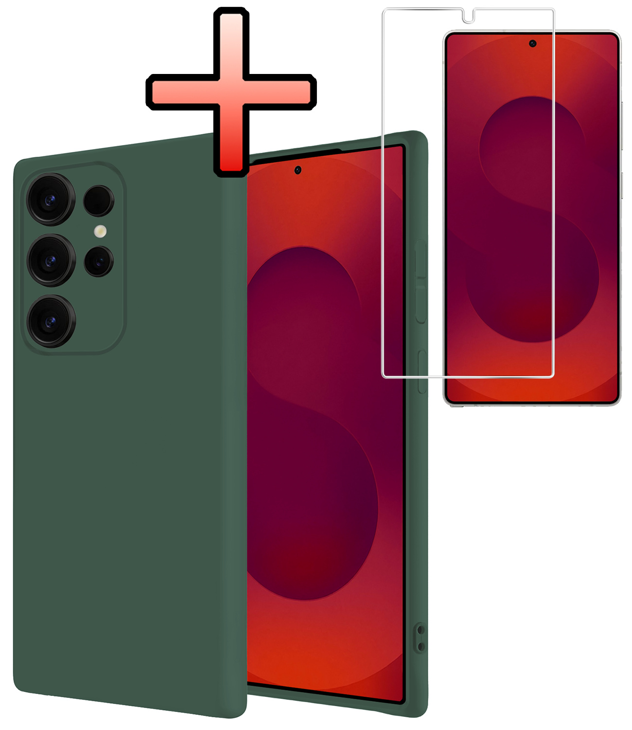 NoXx NoXx Samsung Galaxy S25 Ultra Hoesje Siliconen Met Screenprotector - Donkergroen