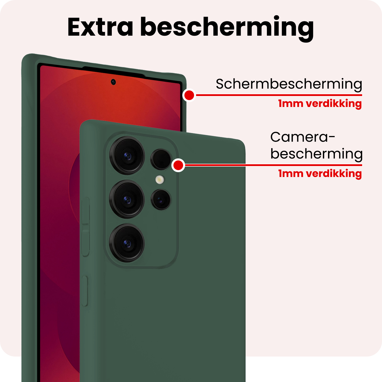 NoXx NoXx Samsung Galaxy S25 Ultra Hoesje Siliconen Met Screenprotector - Donkergroen