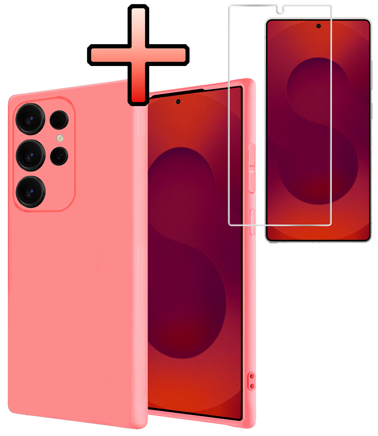 NoXx NoXx Samsung Galaxy S25 Ultra Hoesje Siliconen Met Screenprotector - Lichtroze