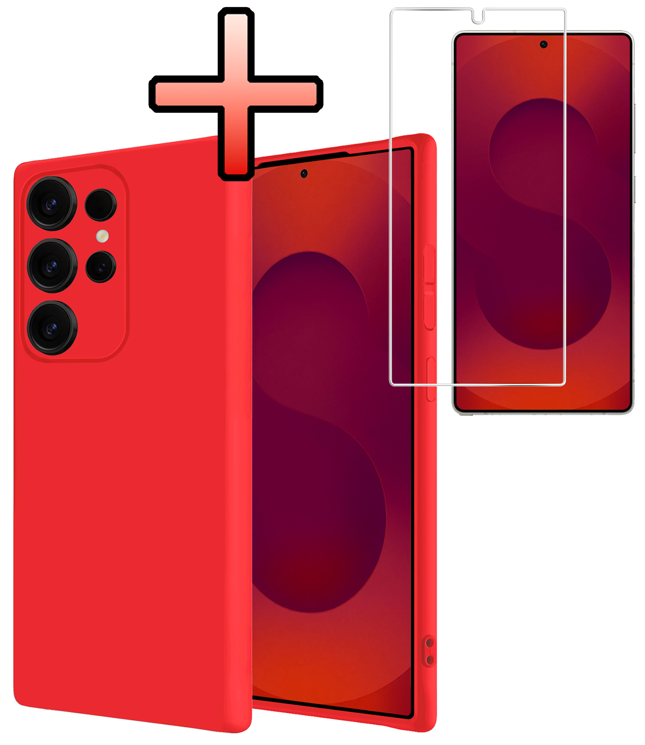 NoXx NoXx Samsung Galaxy S25 Ultra Hoesje Siliconen Met Screenprotector - Rood