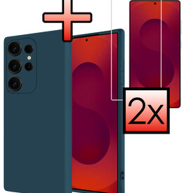 NoXx NoXx Samsung Galaxy S25 Ultra Hoesje Siliconen Met 2x Screenprotector - Donkerblauw