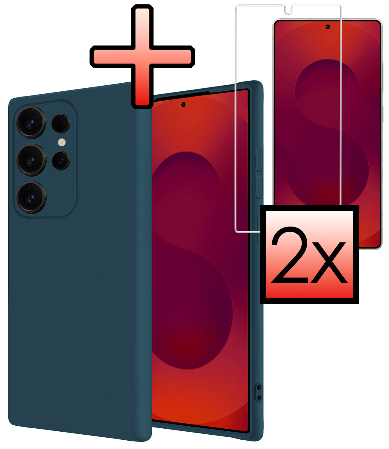 NoXx NoXx Samsung Galaxy S25 Ultra Hoesje Siliconen Met 2x Screenprotector - Donkerblauw