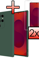 NoXx NoXx Samsung Galaxy S25 Ultra Hoesje Siliconen Met 2x Screenprotector - Donkergroen