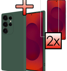 NoXx NoXx Samsung Galaxy S25 Ultra Hoesje Siliconen Met 2x Screenprotector - Donkergroen