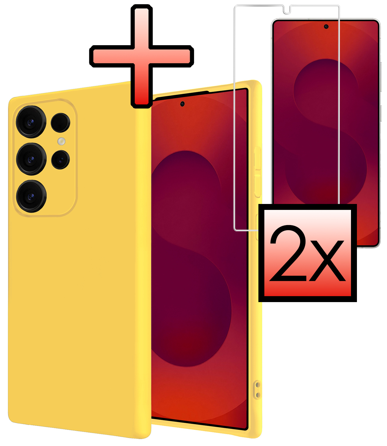 NoXx NoXx Samsung Galaxy S25 Ultra Hoesje Siliconen Met 2x Screenprotector - Geel