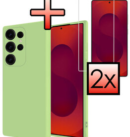 NoXx NoXx Samsung Galaxy S25 Ultra Hoesje Siliconen Met 2x Screenprotector - Groen