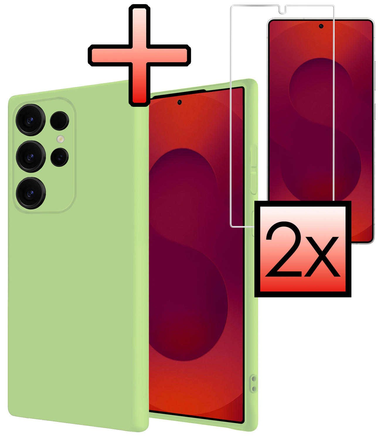 NoXx NoXx Samsung Galaxy S25 Ultra Hoesje Siliconen Met 2x Screenprotector - Groen