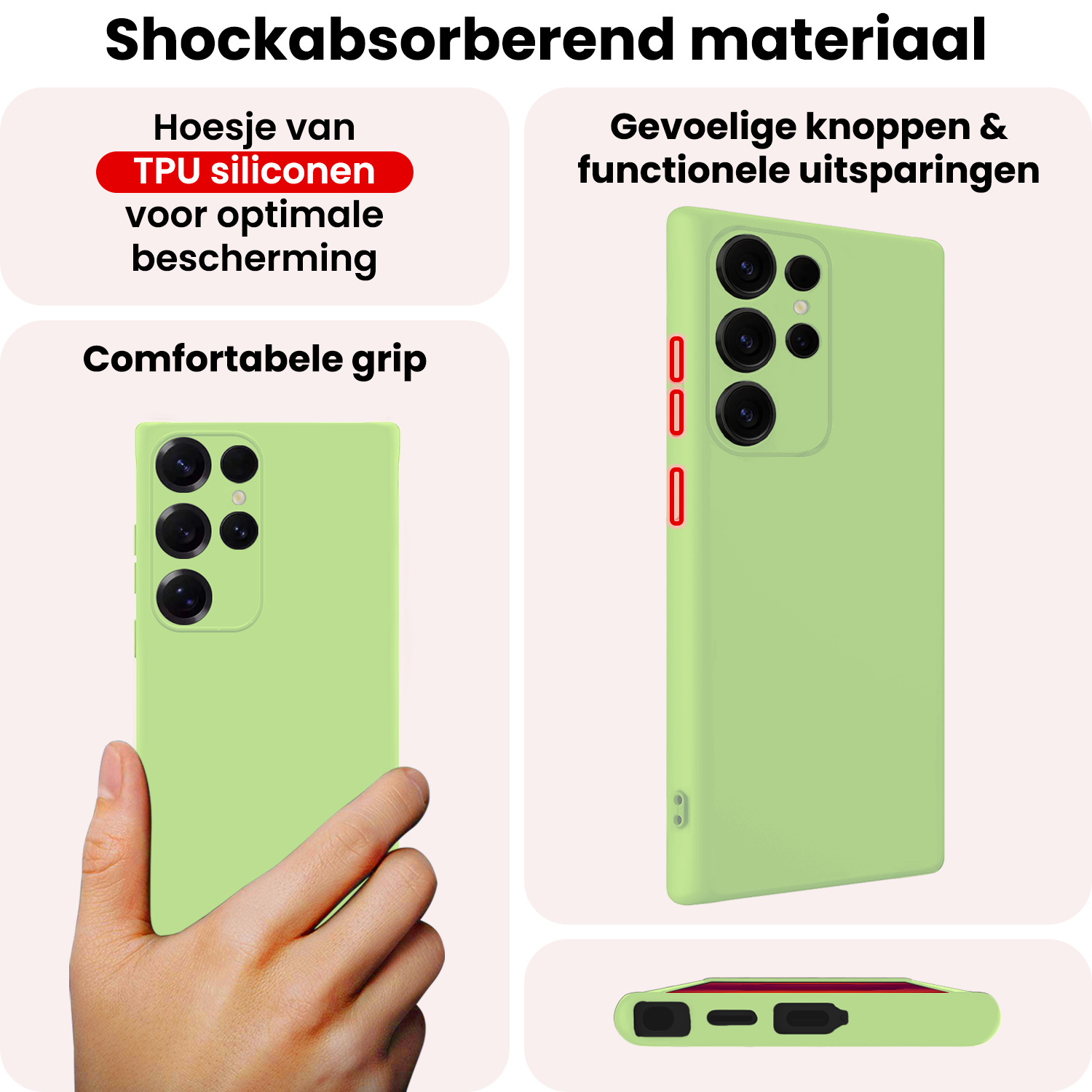 NoXx NoXx Samsung Galaxy S25 Ultra Hoesje Siliconen Met 2x Screenprotector - Groen