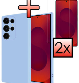 NoXx NoXx Samsung Galaxy S25 Ultra Hoesje Siliconen Met 2x Screenprotector - Lichtblauw