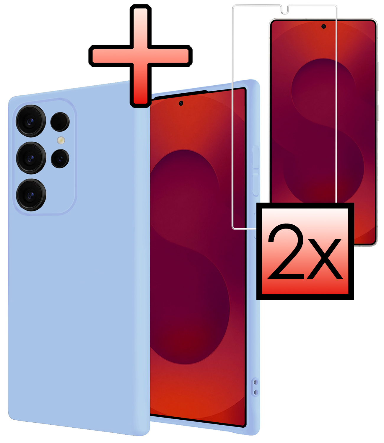 NoXx NoXx Samsung Galaxy S25 Ultra Hoesje Siliconen Met 2x Screenprotector - Lichtblauw