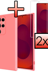 NoXx NoXx Samsung Galaxy S25 Ultra Hoesje Siliconen Met 2x Screenprotector - Lichtroze