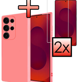 NoXx NoXx Samsung Galaxy S25 Ultra Hoesje Siliconen Met 2x Screenprotector - Lichtroze