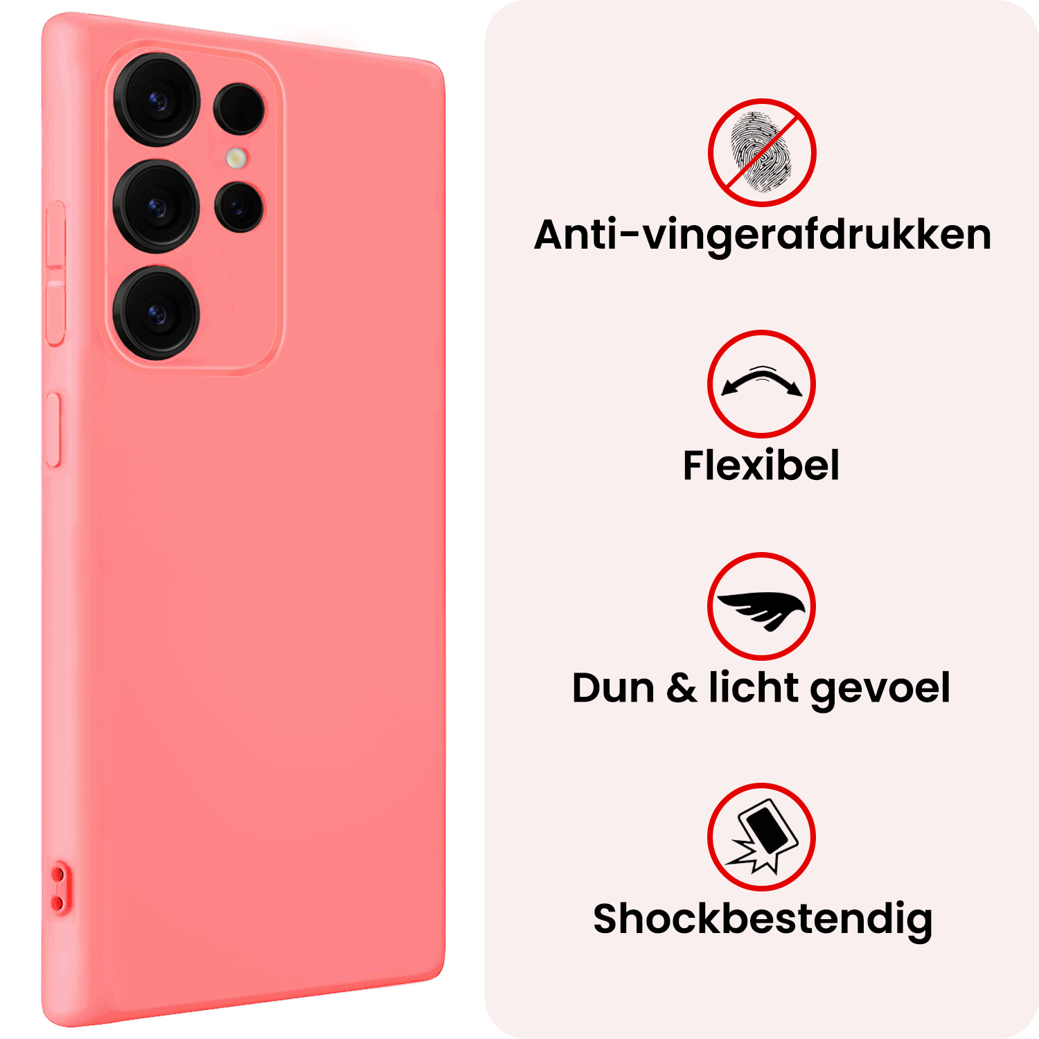 NoXx NoXx Samsung Galaxy S25 Ultra Hoesje Siliconen Met 2x Screenprotector - Lichtroze