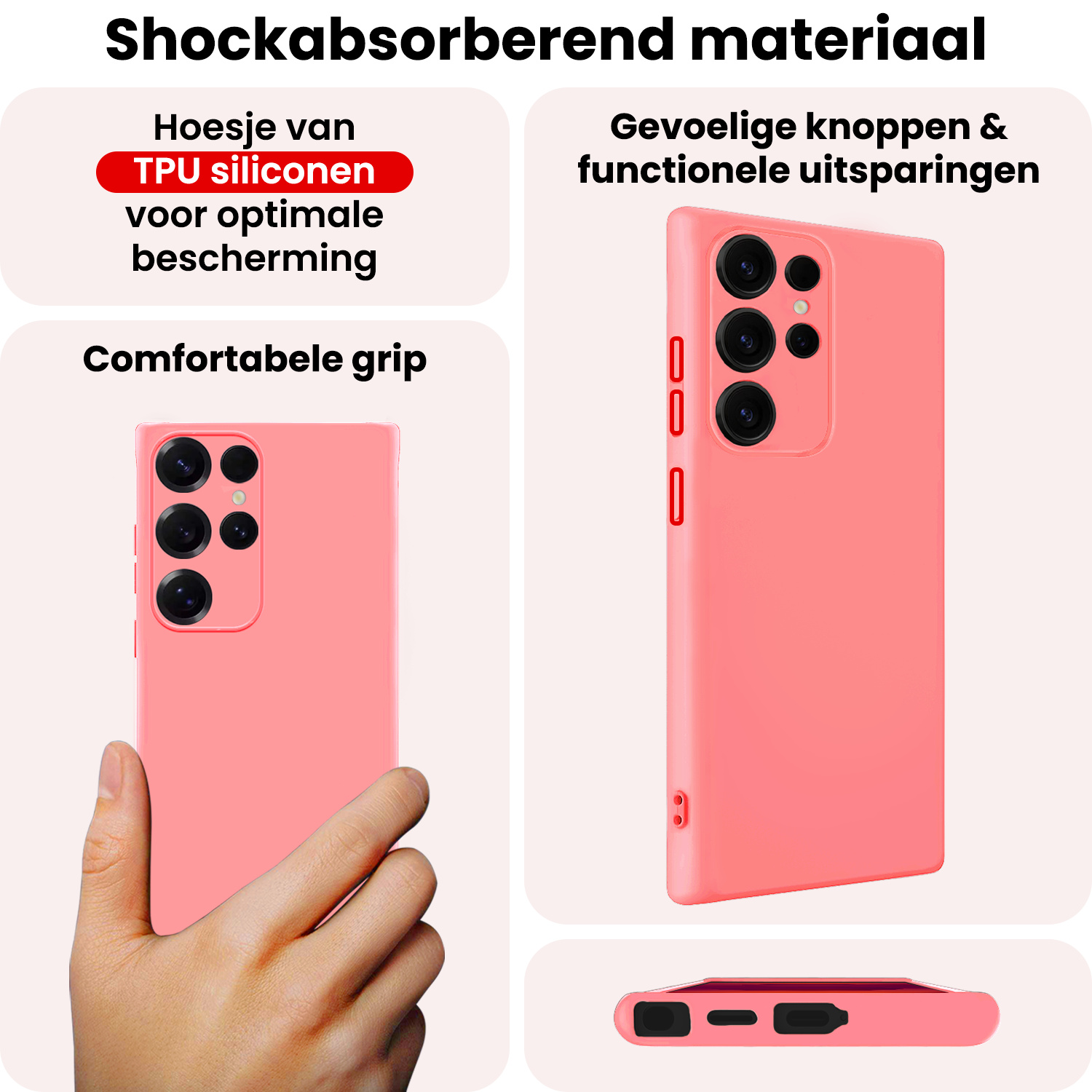 NoXx NoXx Samsung Galaxy S25 Ultra Hoesje Siliconen Met 2x Screenprotector - Lichtroze
