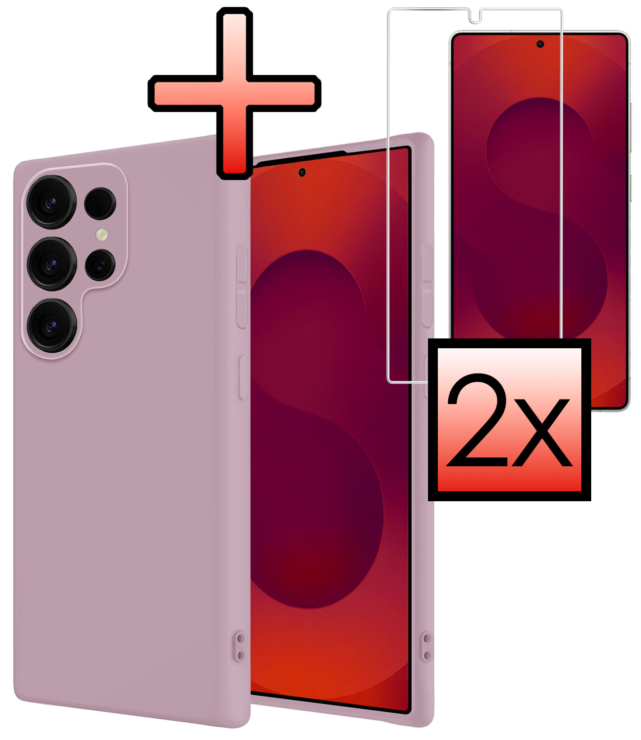 NoXx NoXx Samsung Galaxy S25 Ultra Hoesje Siliconen Met 2x Screenprotector - Lila