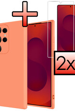 NoXx NoXx Samsung Galaxy S25 Ultra Hoesje Siliconen Met 2x Screenprotector - Perzik