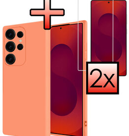 NoXx NoXx Samsung Galaxy S25 Ultra Hoesje Siliconen Met 2x Screenprotector - Perzik