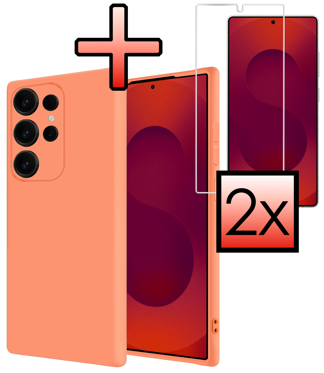 NoXx NoXx Samsung Galaxy S25 Ultra Hoesje Siliconen Met 2x Screenprotector - Perzik
