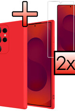 NoXx NoXx Samsung Galaxy S25 Ultra Hoesje Siliconen Met 2x Screenprotector - Rood