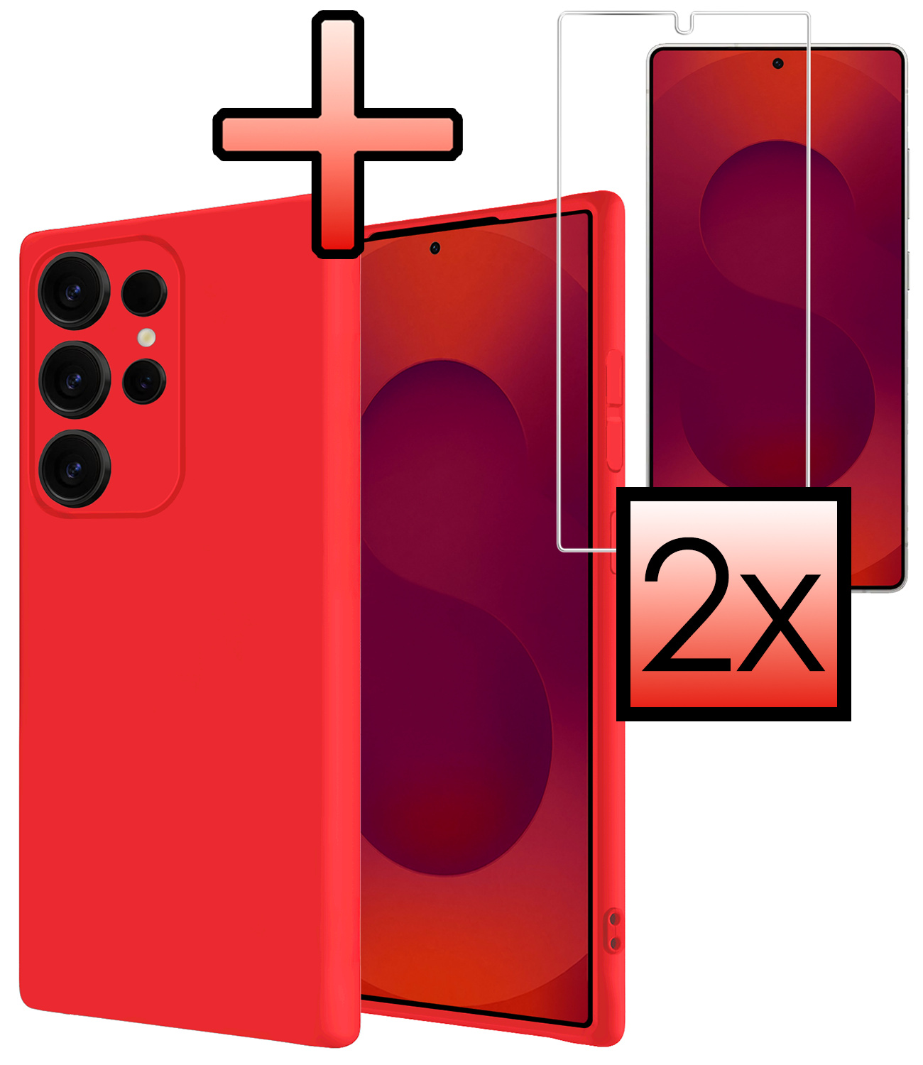 NoXx NoXx Samsung Galaxy S25 Ultra Hoesje Siliconen Met 2x Screenprotector - Rood
