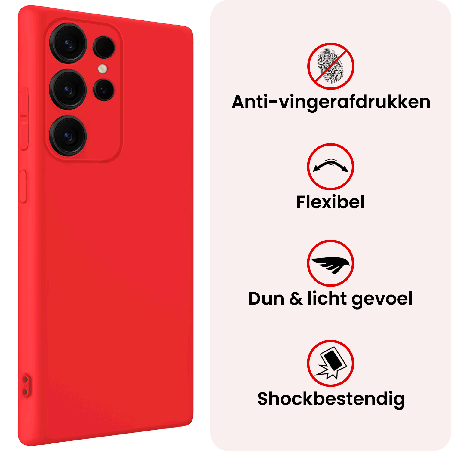 NoXx NoXx Samsung Galaxy S25 Ultra Hoesje Siliconen Met 2x Screenprotector - Rood