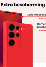 NoXx NoXx Samsung Galaxy S25 Ultra Hoesje Siliconen Met 2x Screenprotector - Rood