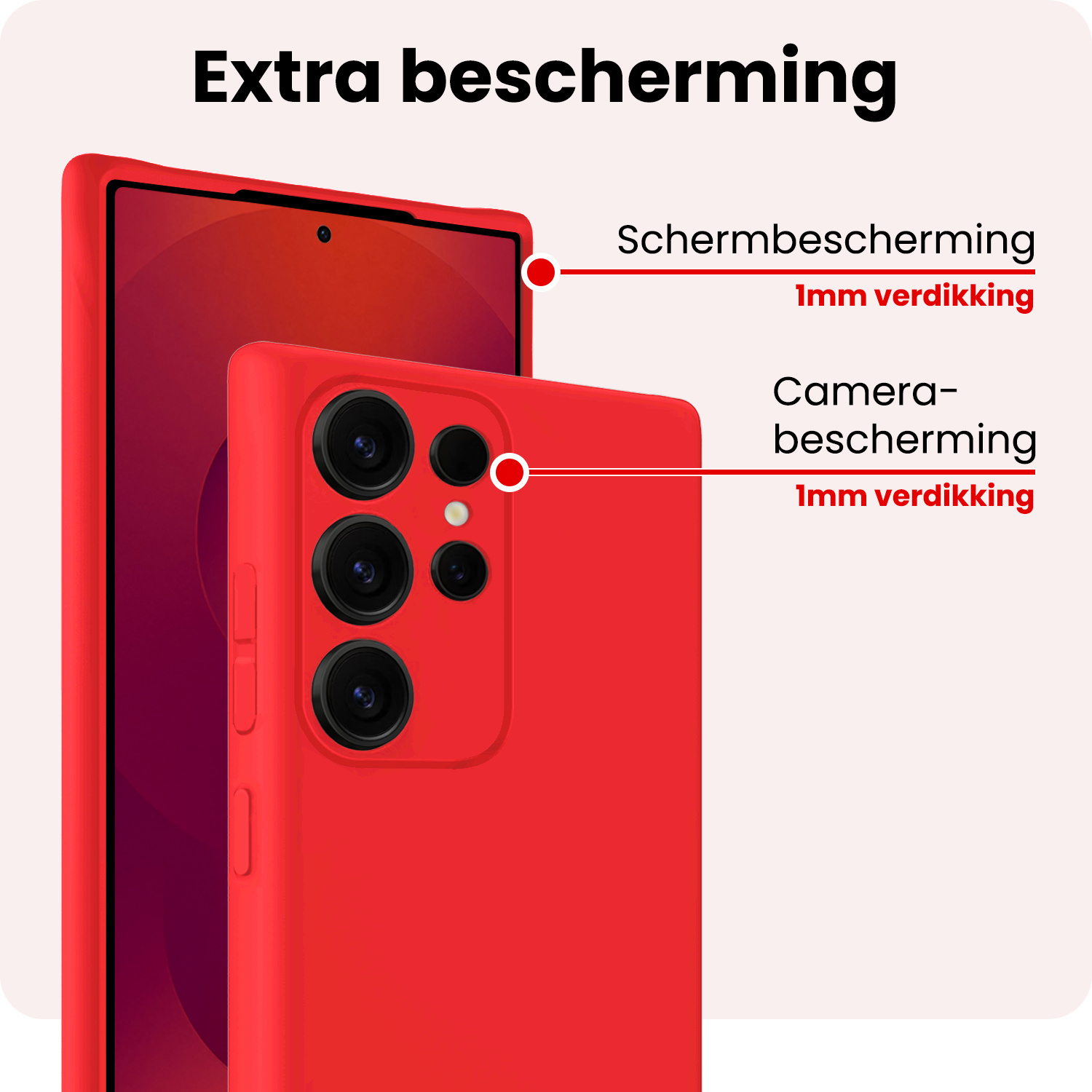 NoXx NoXx Samsung Galaxy S25 Ultra Hoesje Siliconen Met 2x Screenprotector - Rood