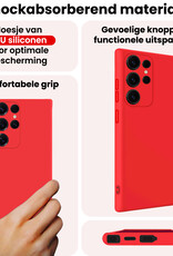 NoXx NoXx Samsung Galaxy S25 Ultra Hoesje Siliconen Met 2x Screenprotector - Rood