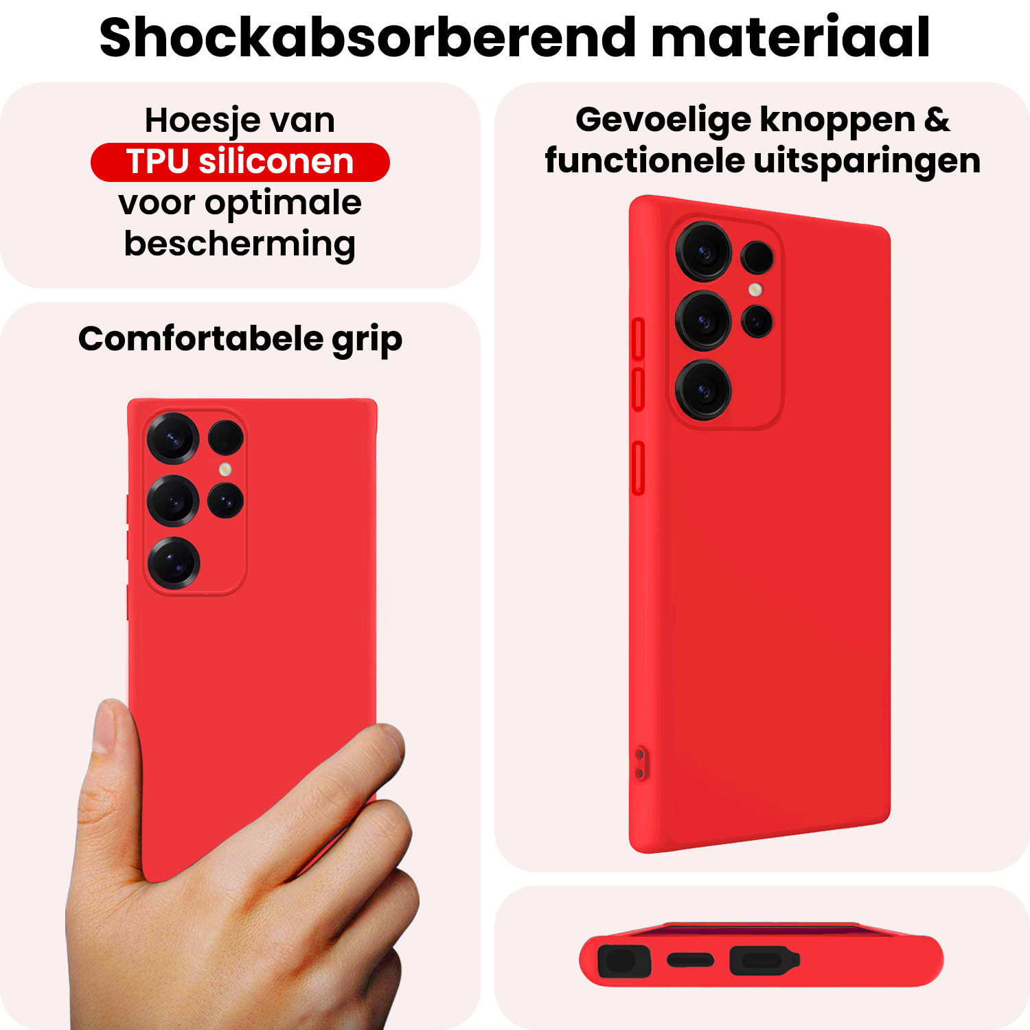 NoXx NoXx Samsung Galaxy S25 Ultra Hoesje Siliconen Met 2x Screenprotector - Rood