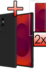 NoXx NoXx Samsung Galaxy S25 Ultra Hoesje Siliconen Met 2x Screenprotector - Zwart