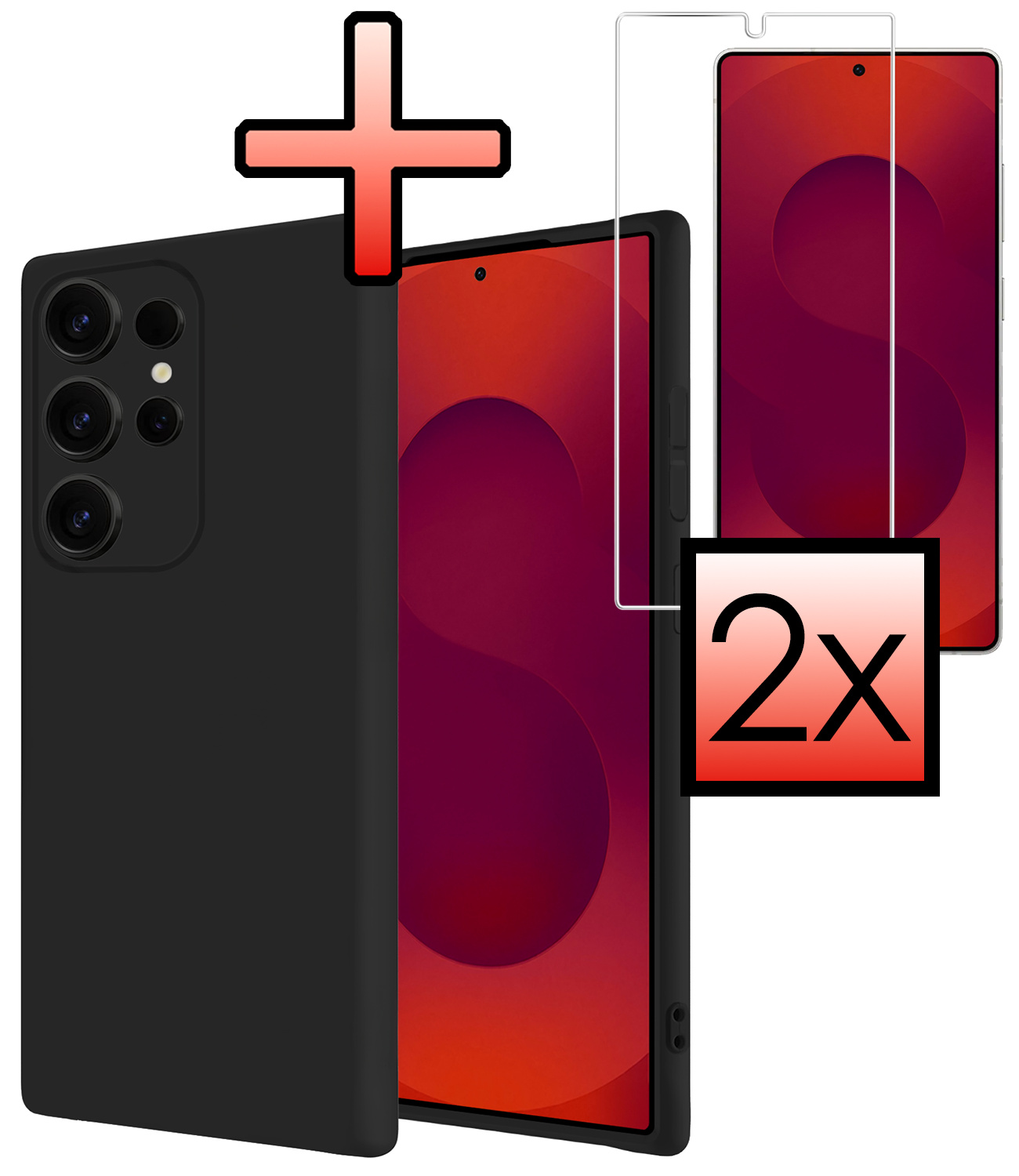 NoXx NoXx Samsung Galaxy S25 Ultra Hoesje Siliconen Met 2x Screenprotector - Zwart