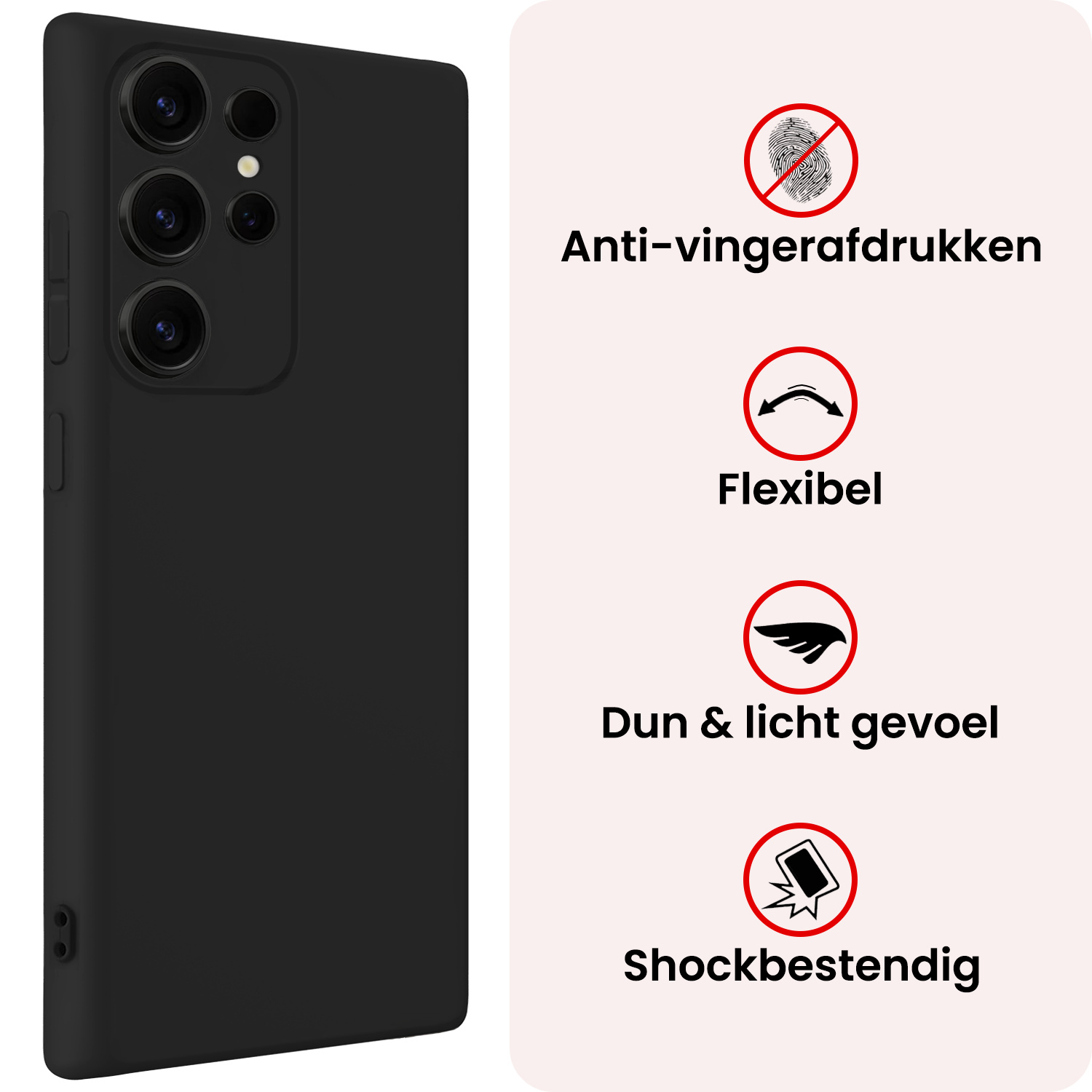 NoXx NoXx Samsung Galaxy S25 Ultra Hoesje Siliconen Met 2x Screenprotector - Zwart