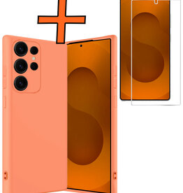 Nomfy Nomfy Samsung Galaxy S25 Ultra Hoesje Siliconen Met Screenprotector - Perzik