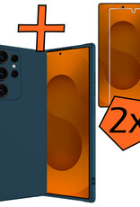 Nomfy Nomfy Samsung Galaxy S25 Ultra Hoesje Siliconen Met 2x Screenprotector - Donkerblauw