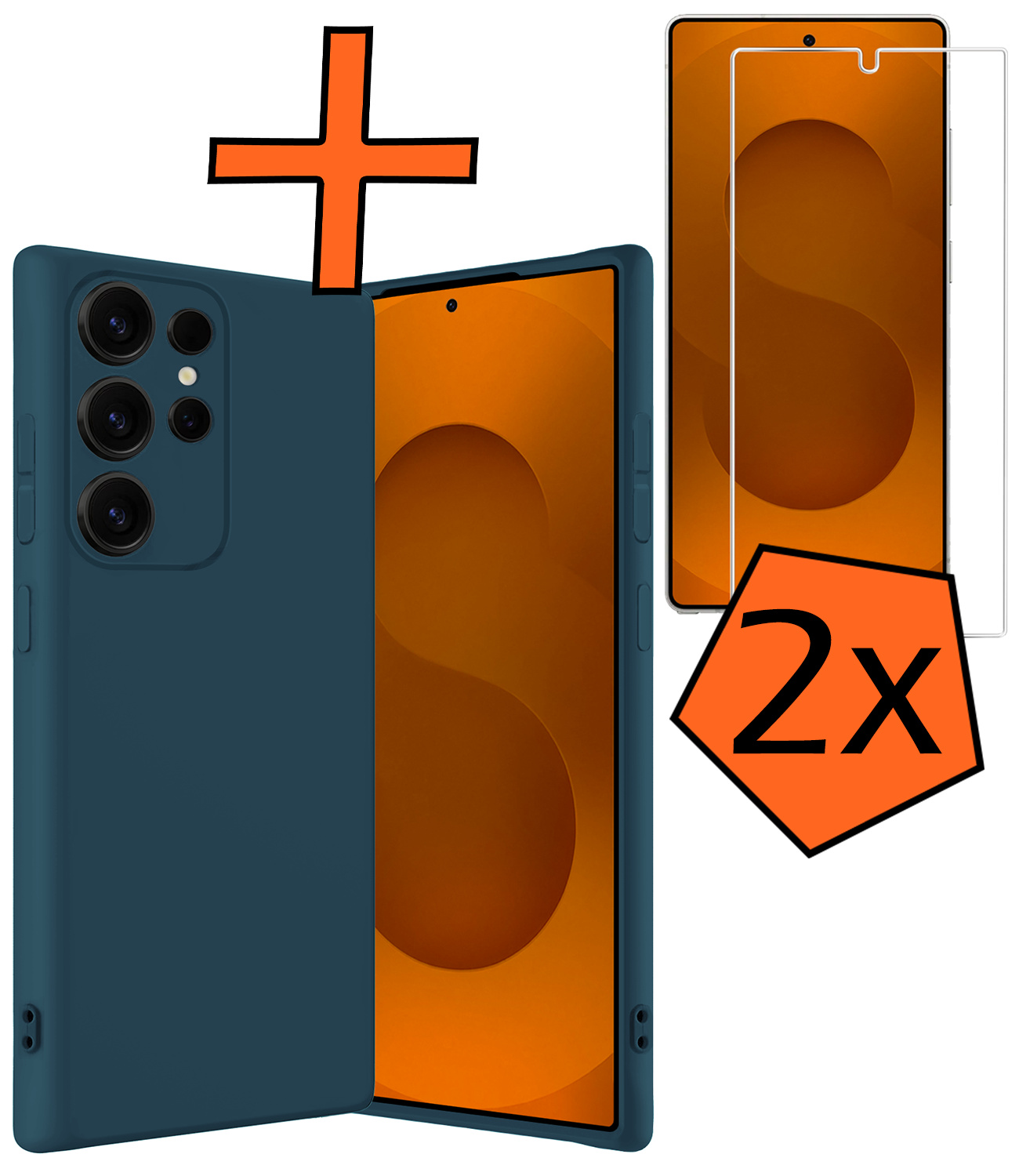 Nomfy Nomfy Samsung Galaxy S25 Ultra Hoesje Siliconen Met 2x Screenprotector - Donkerblauw