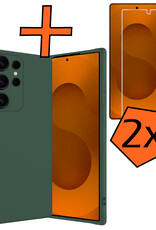 Nomfy Nomfy Samsung Galaxy S25 Ultra Hoesje Siliconen Met 2x Screenprotector - Donkergroen