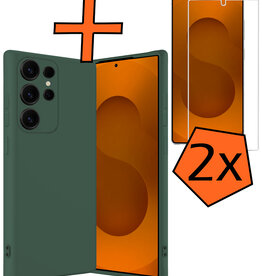 Nomfy Nomfy Samsung Galaxy S25 Ultra Hoesje Siliconen Met 2x Screenprotector - Donkergroen