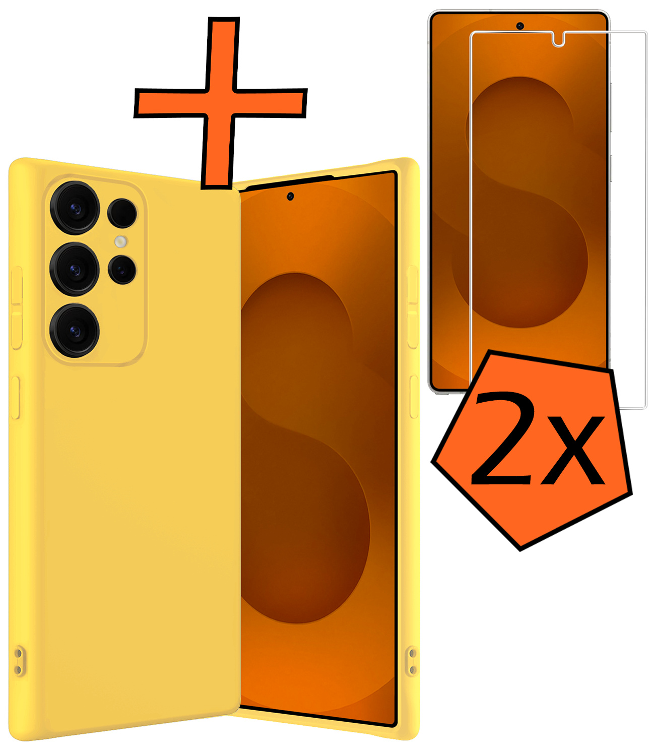 Nomfy Nomfy Samsung Galaxy S25 Ultra Hoesje Siliconen Met 2x Screenprotector - Geel