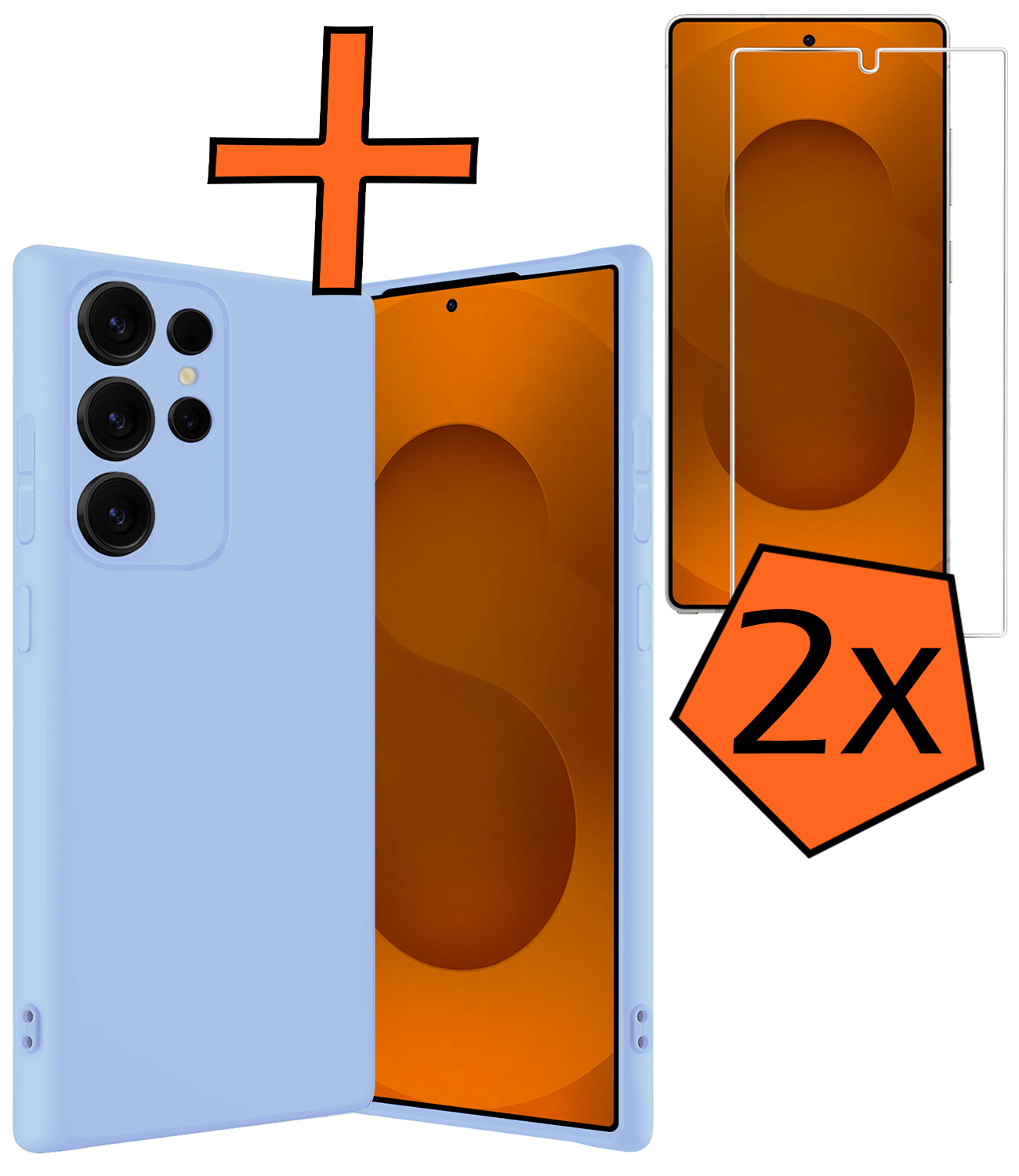 Nomfy Nomfy Samsung Galaxy S25 Ultra Hoesje Siliconen Met 2x Screenprotector - Lichtblauw