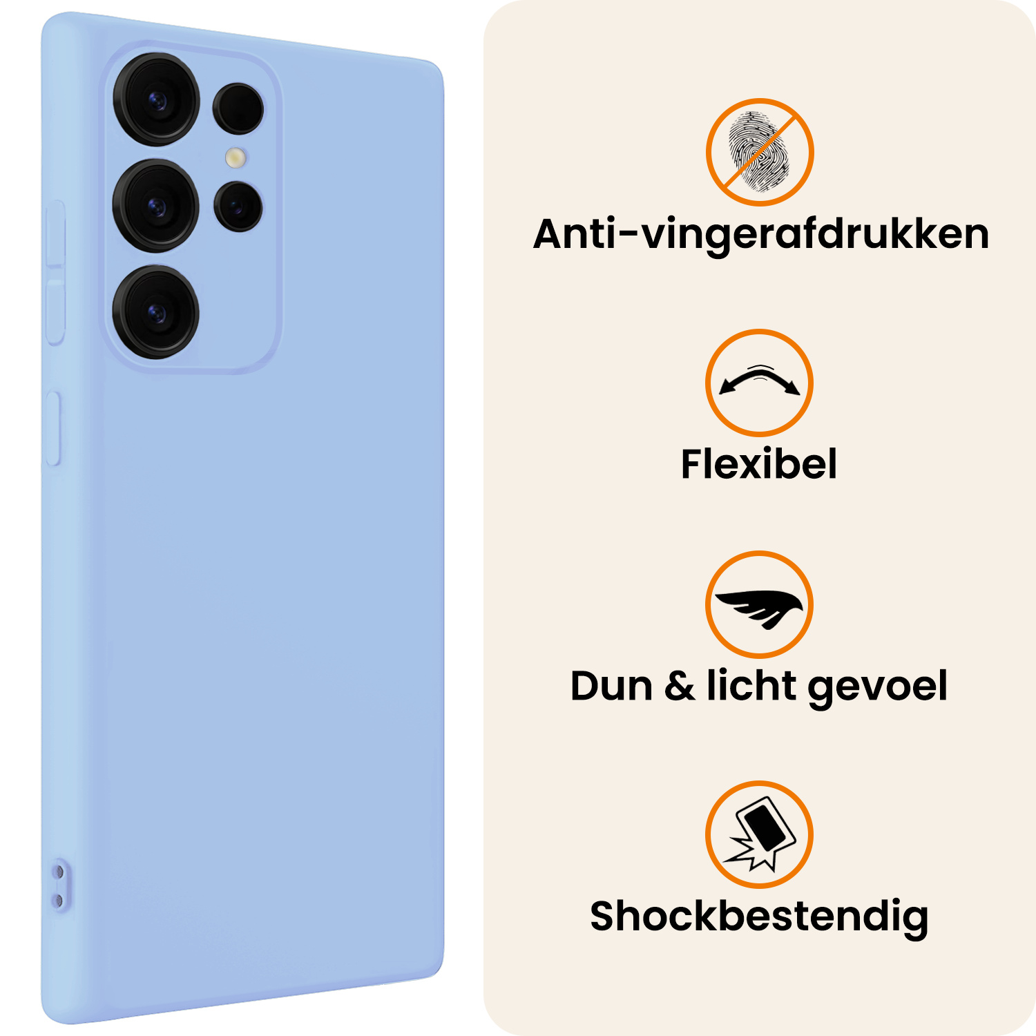 Nomfy Nomfy Samsung Galaxy S25 Ultra Hoesje Siliconen Met 2x Screenprotector - Lichtblauw