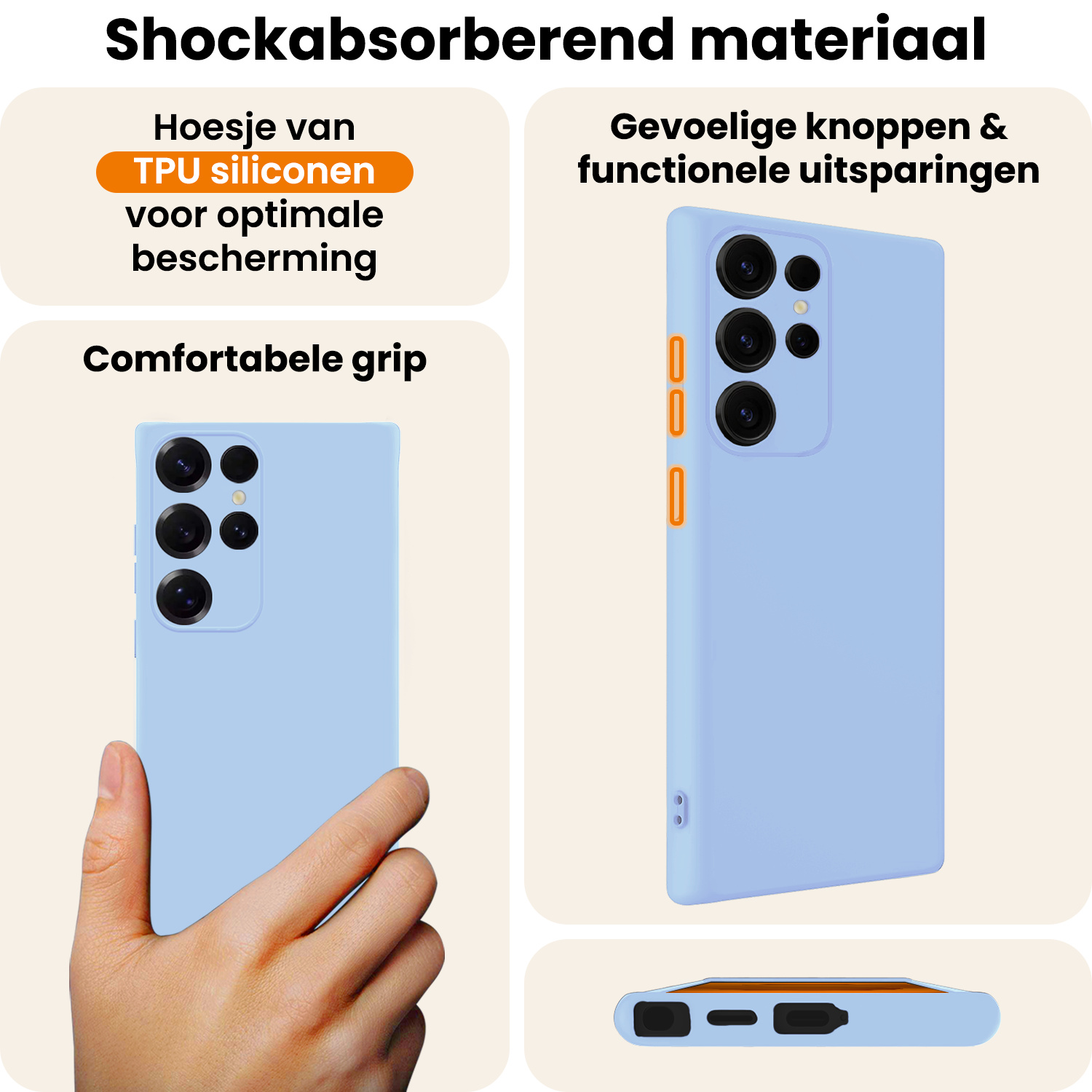 Nomfy Nomfy Samsung Galaxy S25 Ultra Hoesje Siliconen Met 2x Screenprotector - Lichtblauw