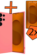 Nomfy Nomfy Samsung Galaxy S25 Ultra Hoesje Siliconen Met 2x Screenprotector - Lichtroze