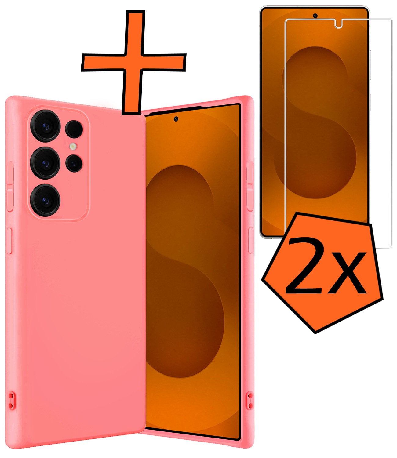 Nomfy Nomfy Samsung Galaxy S25 Ultra Hoesje Siliconen Met 2x Screenprotector - Lichtroze