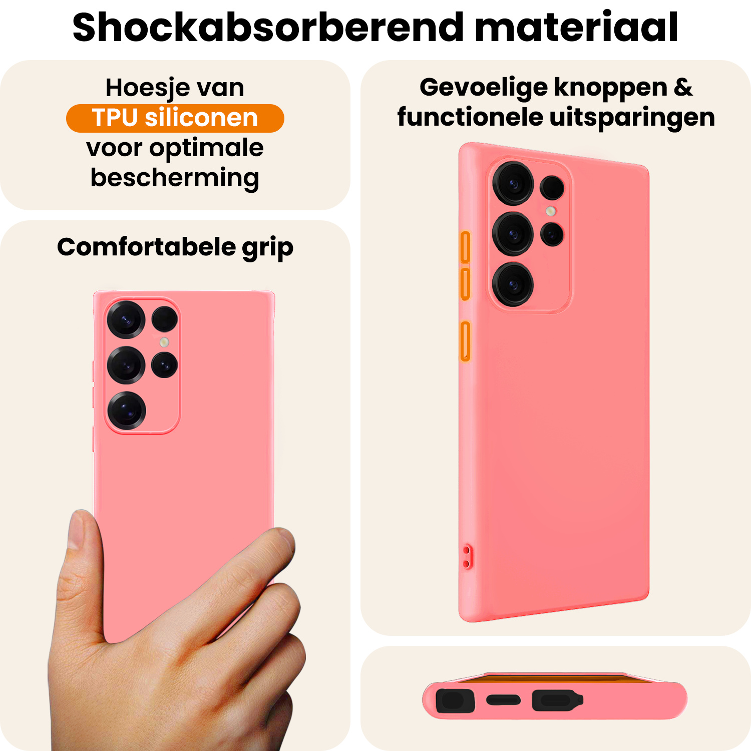 Nomfy Nomfy Samsung Galaxy S25 Ultra Hoesje Siliconen Met 2x Screenprotector - Lichtroze