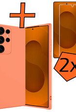 Nomfy Nomfy Samsung Galaxy S25 Ultra Hoesje Siliconen Met 2x Screenprotector - Perzik