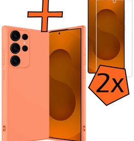 Nomfy Nomfy Samsung Galaxy S25 Ultra Hoesje Siliconen Met 2x Screenprotector - Perzik