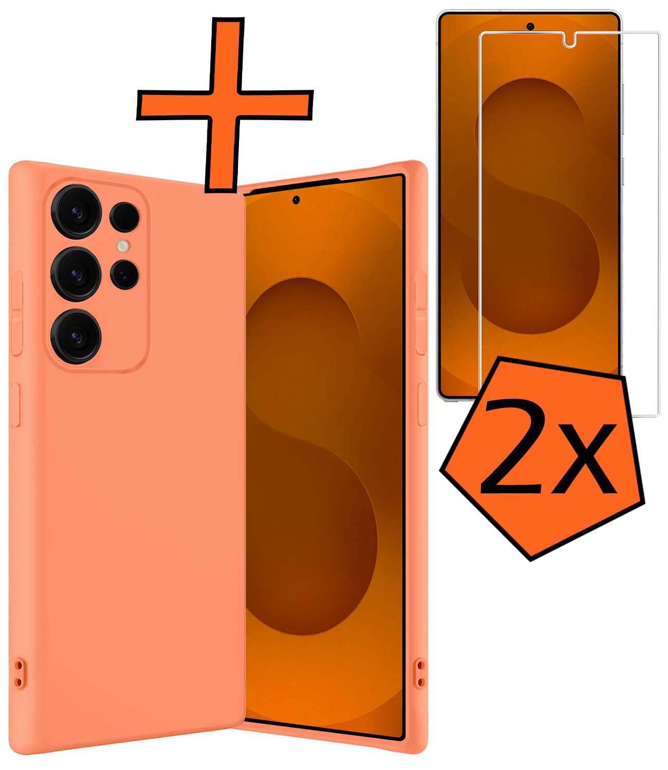 Nomfy Nomfy Samsung Galaxy S25 Ultra Hoesje Siliconen Met 2x Screenprotector - Perzik