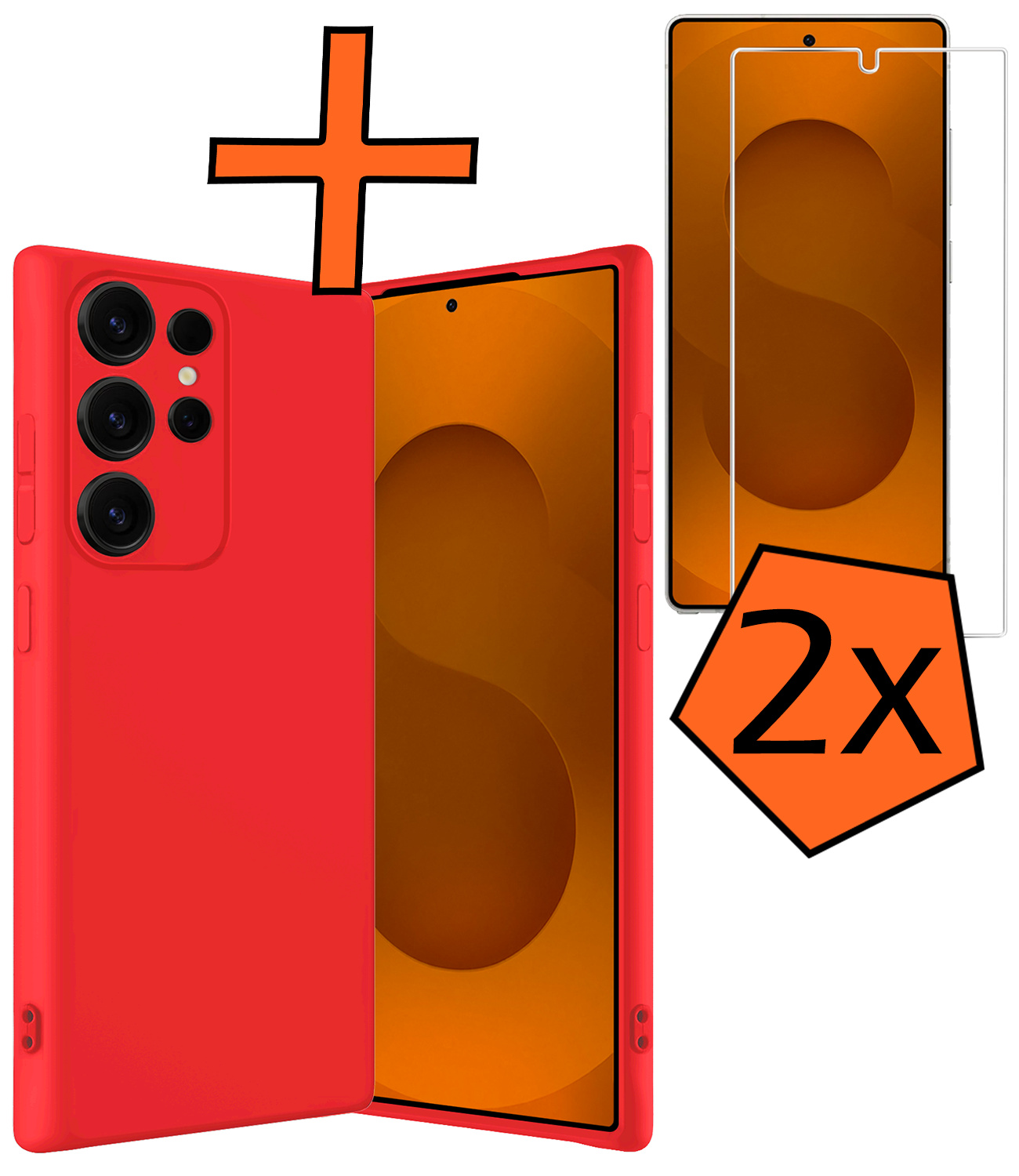 Nomfy Nomfy Samsung Galaxy S25 Ultra Hoesje Siliconen Met 2x Screenprotector - Rood