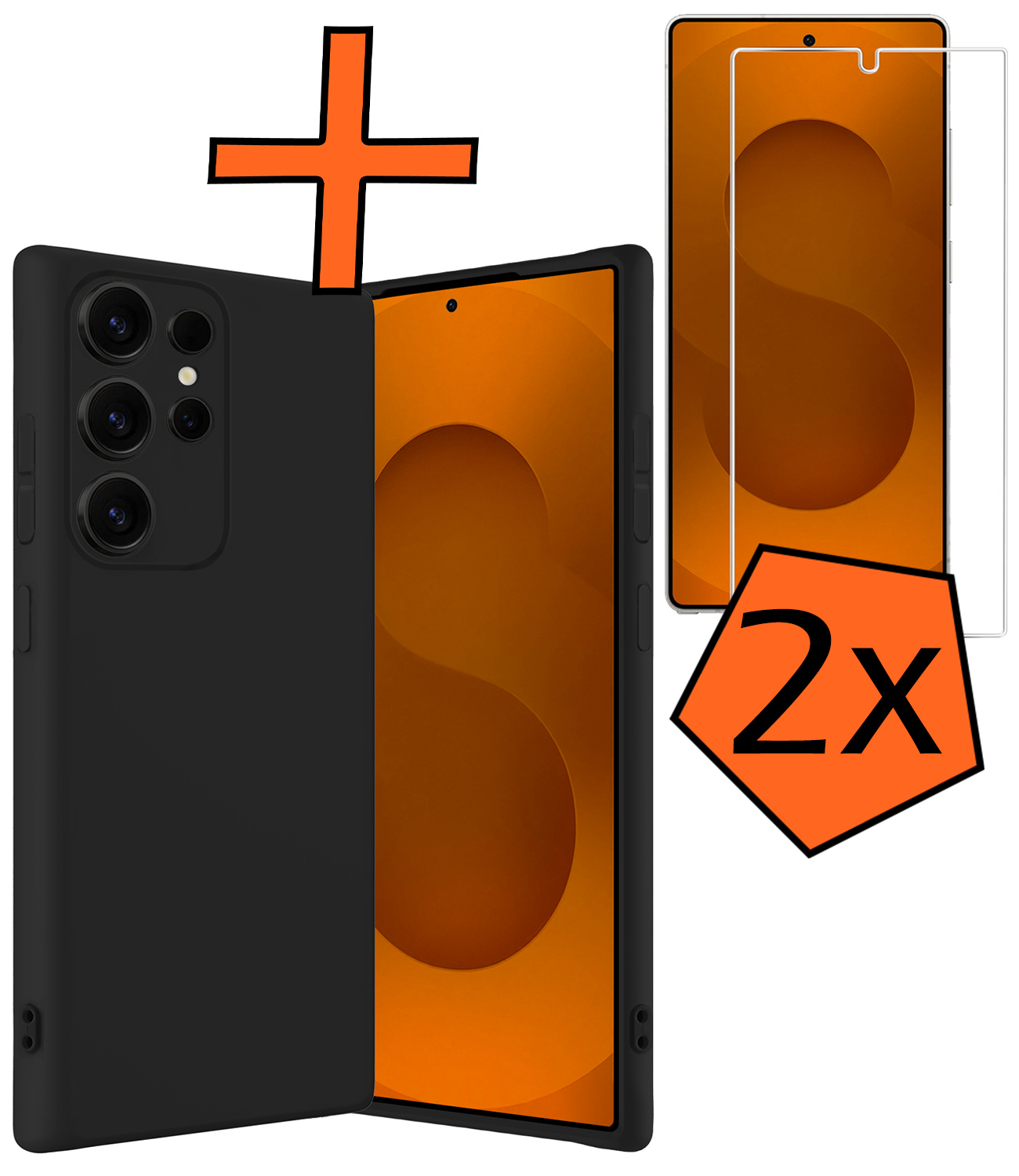 Nomfy Nomfy Samsung Galaxy S25 Ultra Hoesje Siliconen Met 2x Screenprotector - Zwart