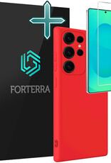 Forterra Forterra Samsung Galaxy S25 Ultra Hoesje Siliconen Met Screenprotector - Rood